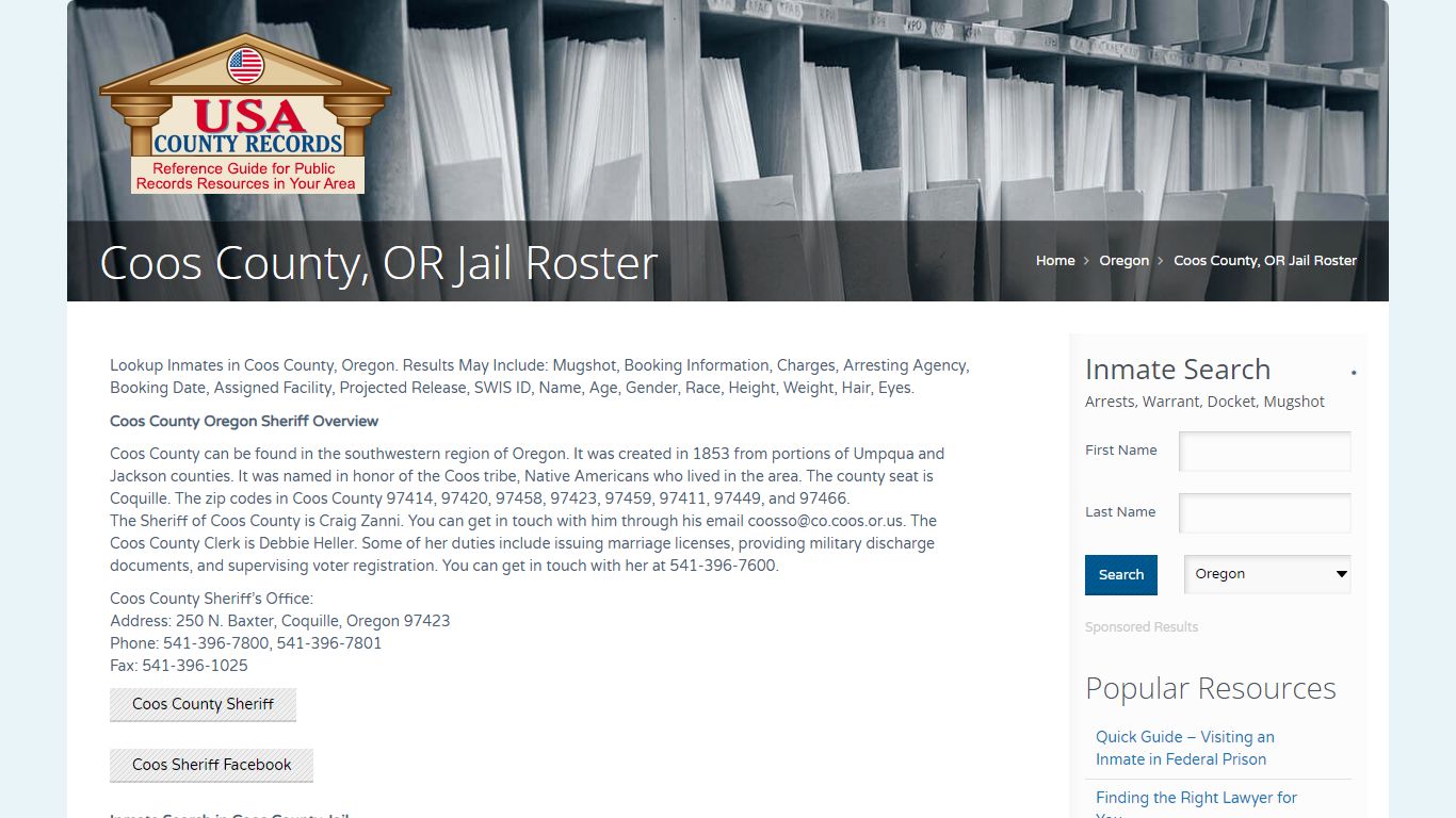 Coos County, OR Jail Roster | Name Search