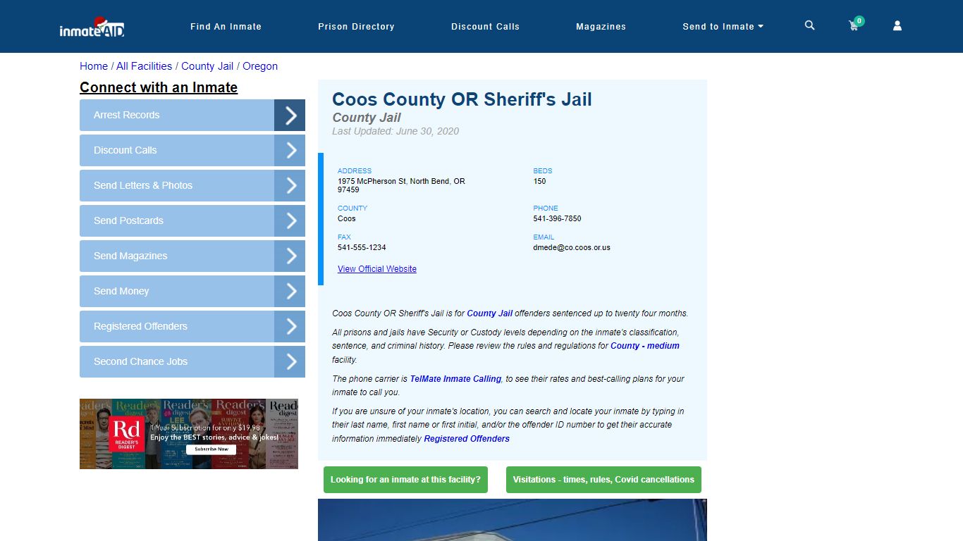 Coos County OR Sheriff's Jail - Inmate Locator - North Bend, OR